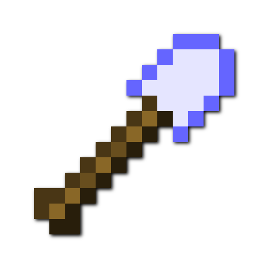 a minecraft shovel with a whitish blue head and a black drop shadow